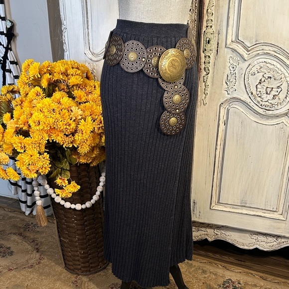 Free People Dresses & Skirts - Free People Better Days Grayed Blue Elegant Ribbed Knit Maxi Skirt / Deep Slit